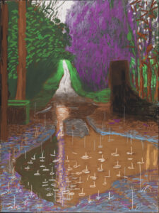 "THE ARRIVAL OF SPRING IN WOLDGATE, EAST YORKSHIRE IN 2011 (TWENTY ELEVEN) - 18 DECEMBER" IPAD DRAWING PRINTED ON FOUR SHEETS OF PAPER (46 1/2 X 35" EACH), MOUNTED ON FOUR SHEETS OF DIBOND 93 X 70" OVERALL EDITION OF 10 © DAVID HOCKNEY PHOTO CREDIT: RICHARD SCHMIDT